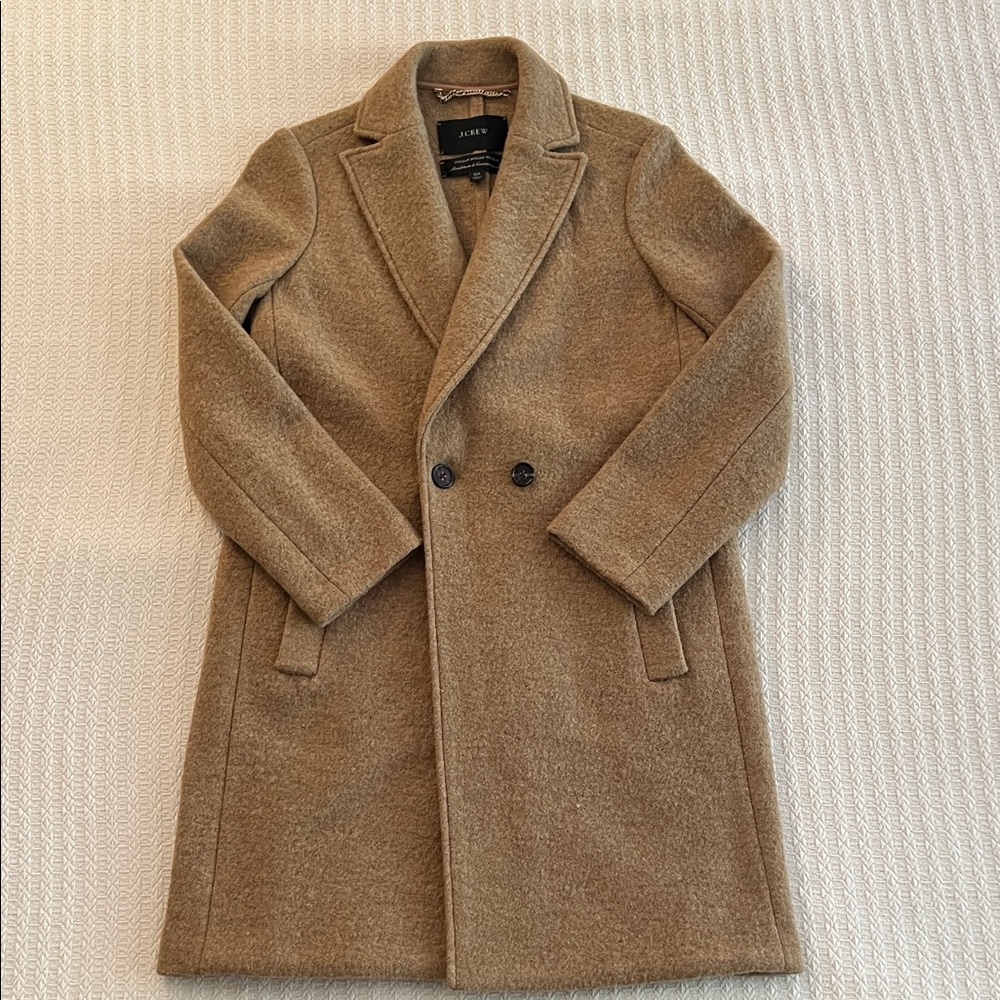NWOT. J. Crew Classic Tan/Camel Trench Italian Boiled Wool Coat 00